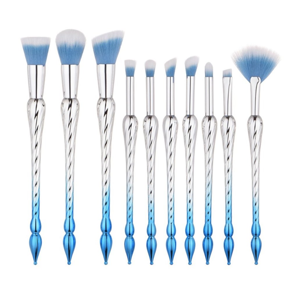 10-Piece Set: Spiral Tower Makeup Brushes - Turquoise
